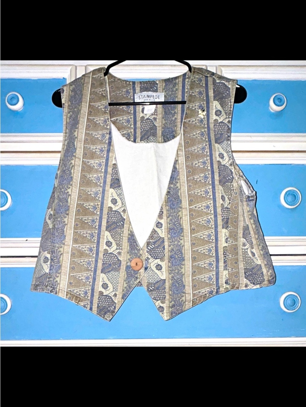 Stampede Blue & Beige Patterned Women's Vest